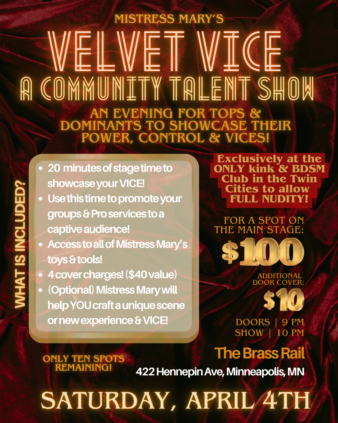 Velvet Vice | A Community Talent Show | Stage Fee