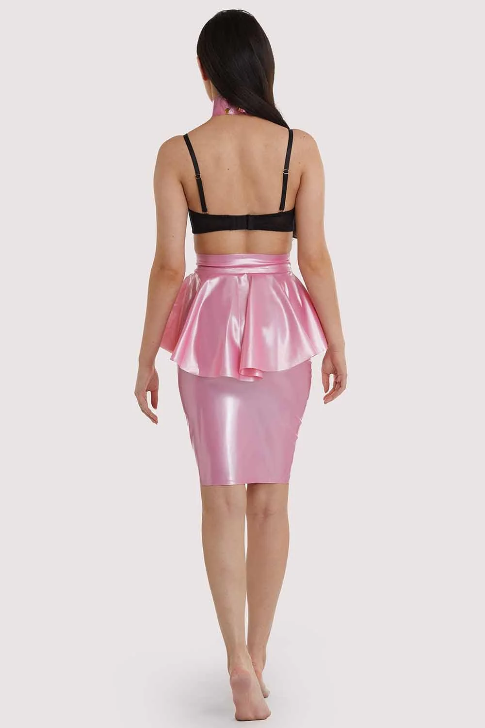 Latex Peplum Skirt - Pink