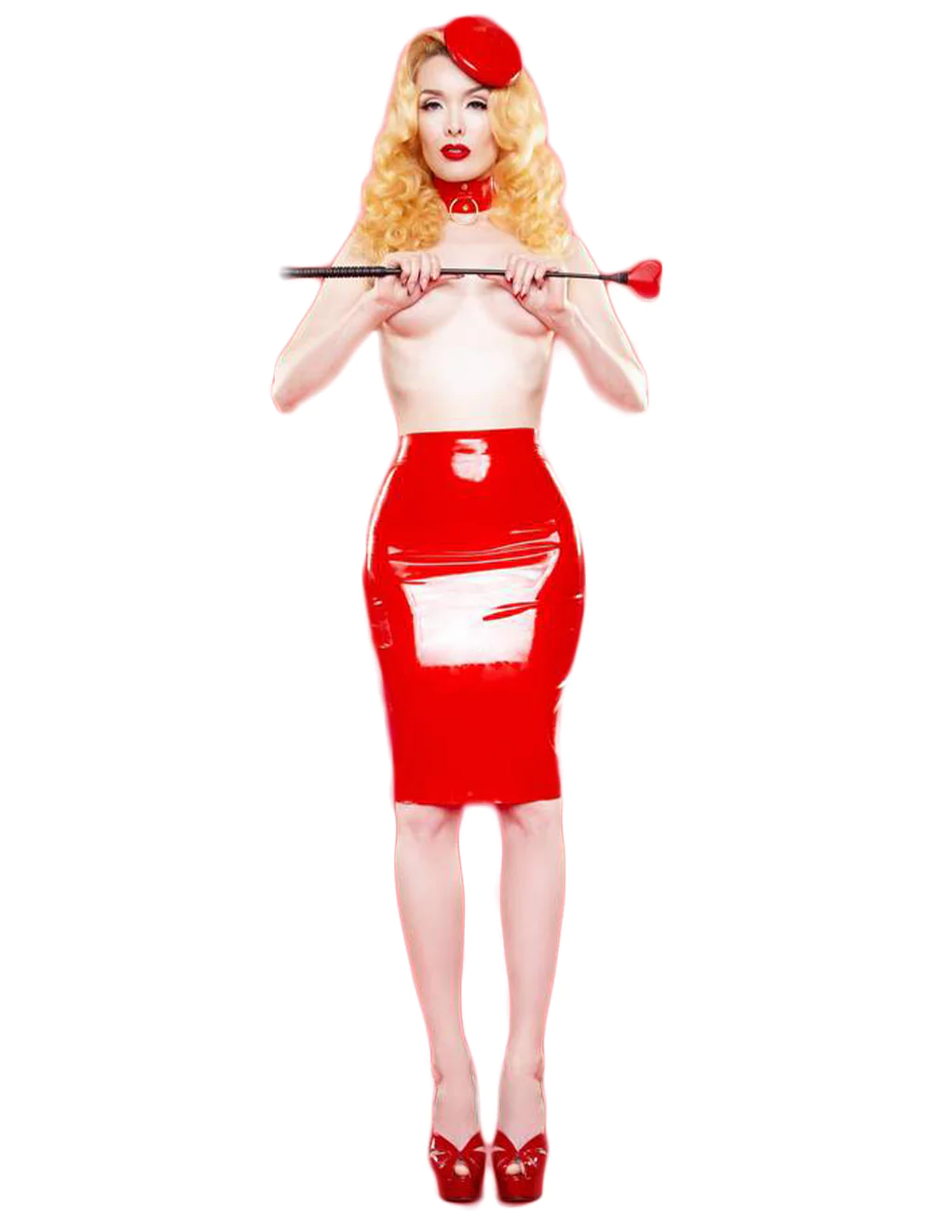 Latex Hobble Skirt - Red