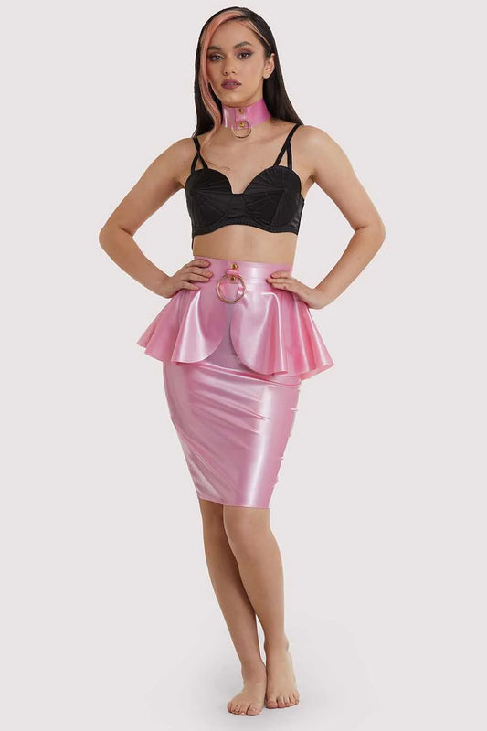 Latex Peplum Skirt - Pink